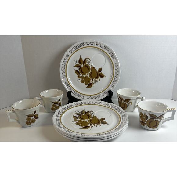 Mikasa Terra Stone Romano Style 4 Snack Plates w 4Cups Jonas Roberts Japan #7118 - Picture 1 of 12
